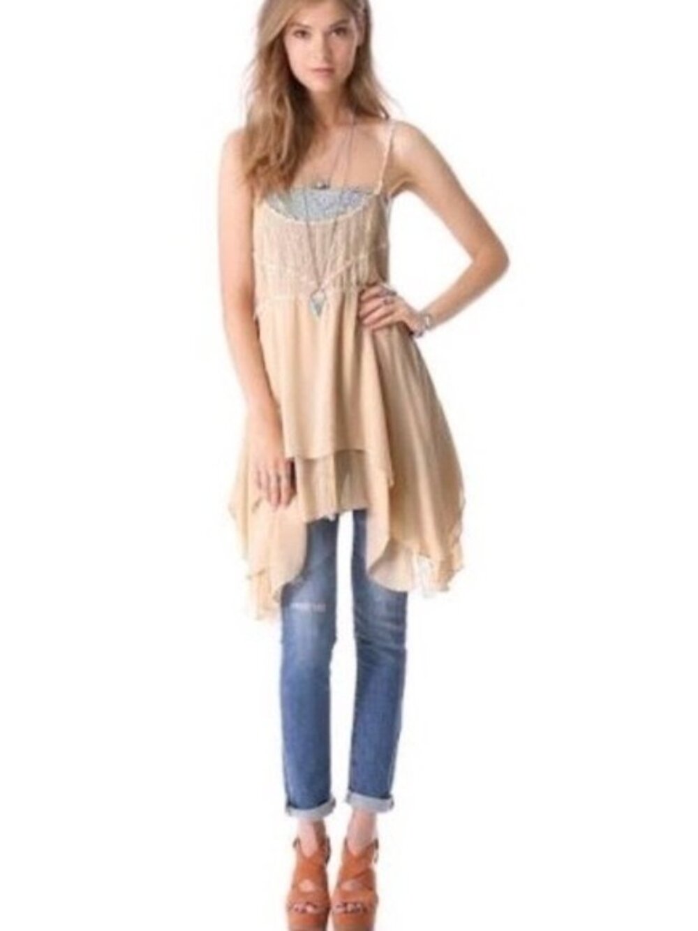 RARE Free People Pieced Together Mini Slip Dress L | Boho Grunge Fairycore Indie - Picture 15 of 17